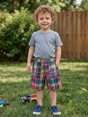 The Children's Place Boys Plaid Pull-On Shorts - Blue, Red, Yellow, Green